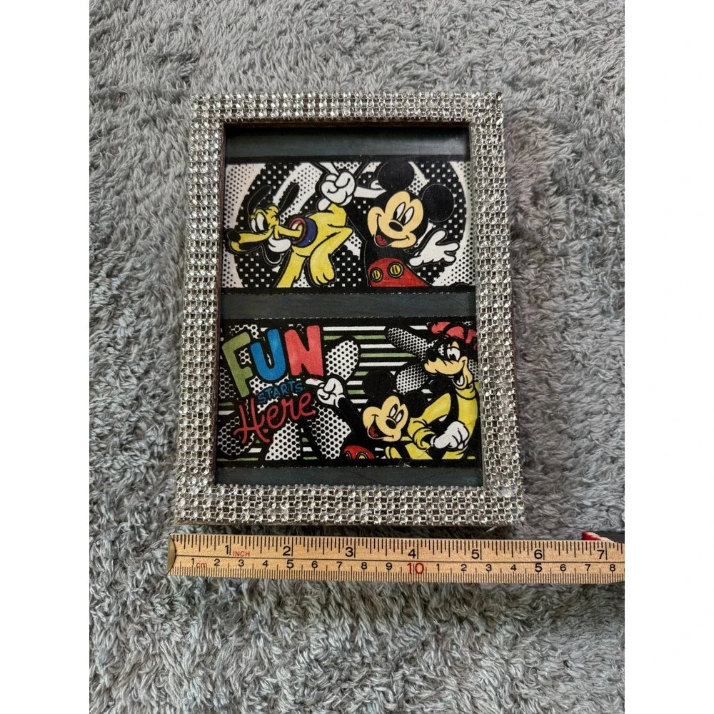 Disney Unisex Mickey Pluto Goofy Picture Frame 5x7 Silver Rhinestone Bling